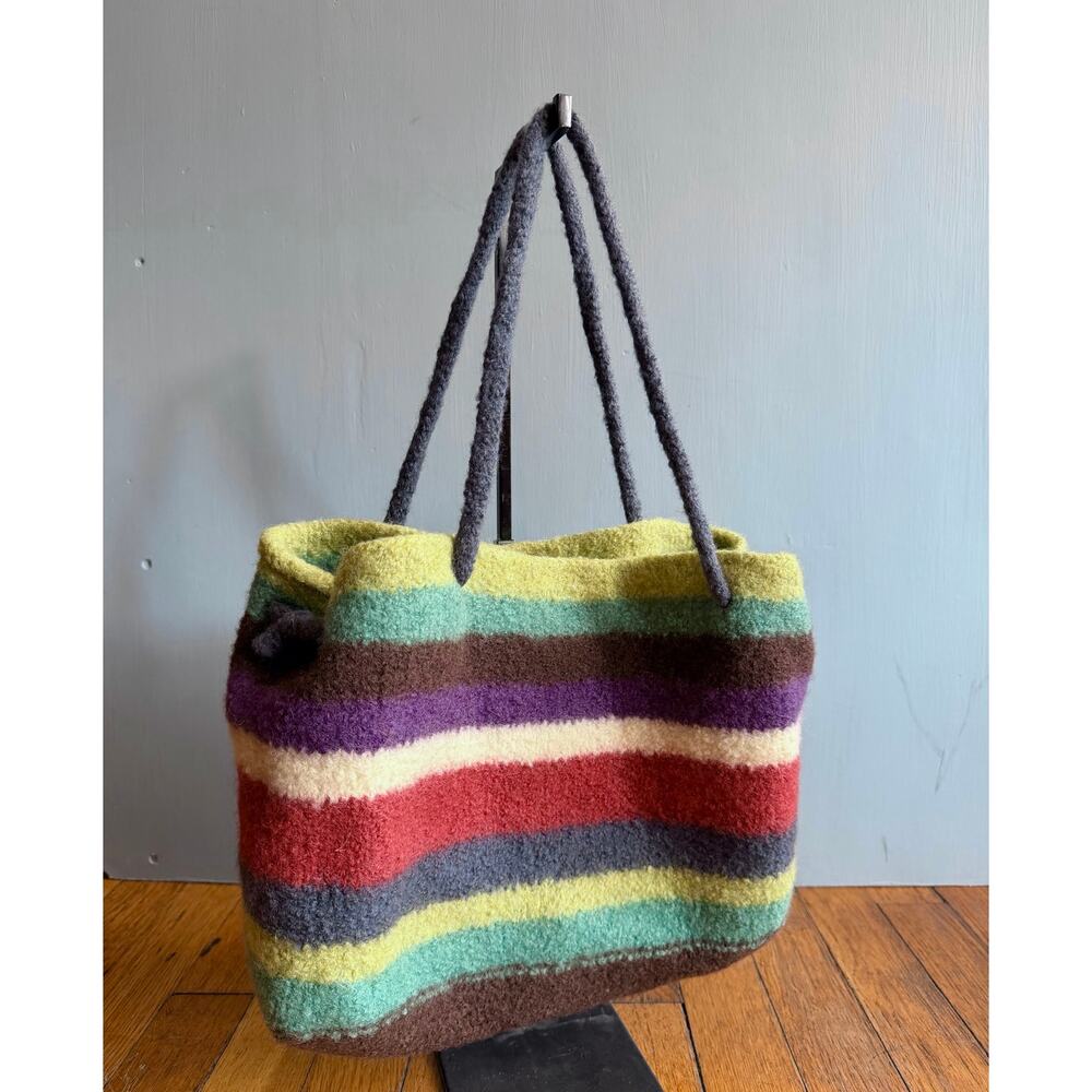 Boho Artisan Multicolored Stripe Wool Tote Bag